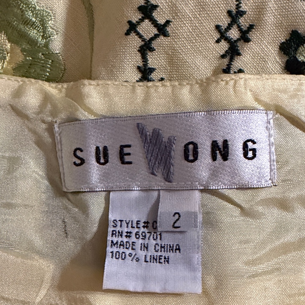 Sue Wong Vintage Yellow and Green Embroidered Midi Dress - Picture 7 of 10